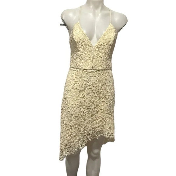 NBD only yours cream color asymmetrical hem mini dress size medium - Picture 2 of 8